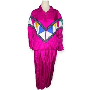 Vintage 90s J.S. Authentics Pink Nylon Tracksuit Colorblock 2X Retro Set